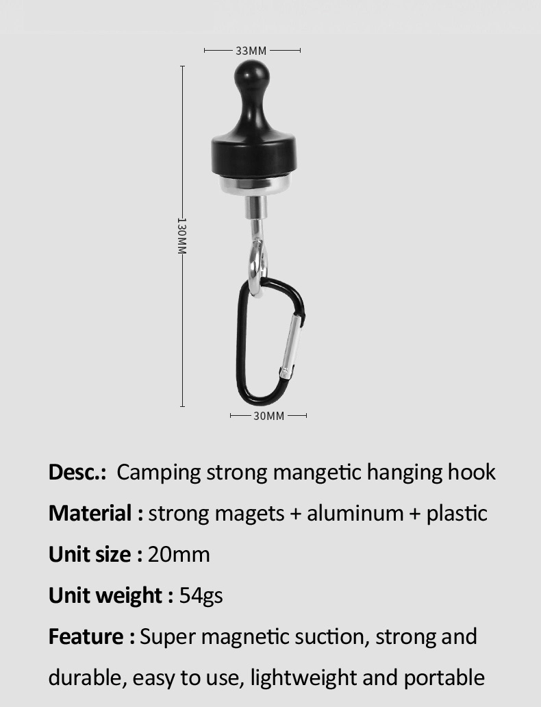 Camping Strong Magnetic Hook Tent Canopy Suction Separable Sucker Refrigerators Hanging Buckle with Carabiner